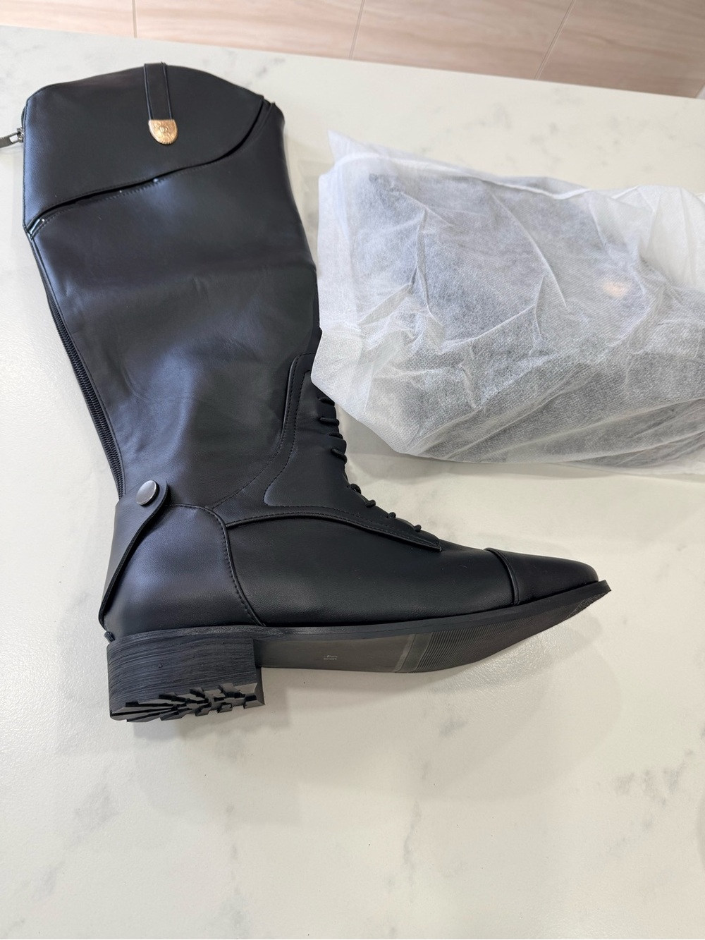 Women's Black Lace-Up Riding Boots